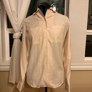 Womens Size 6 Cream Long Sleeve Button Up Shirt -- 100% Silk -- Vintage
